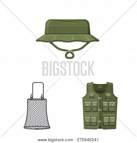 Vector Design Of Fish And Fishing Icon. Collection Of Fish And Equipment Stock Vector Illustration.
