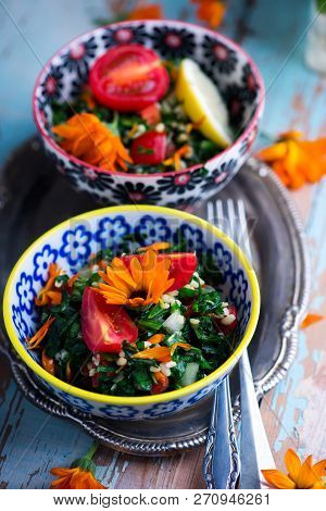 Wild Spring Green Tabouli. Style Rustic.selective Focus