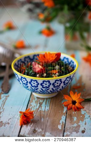 Wild Spring Green Tabouli. Style Rustic.selective Focus