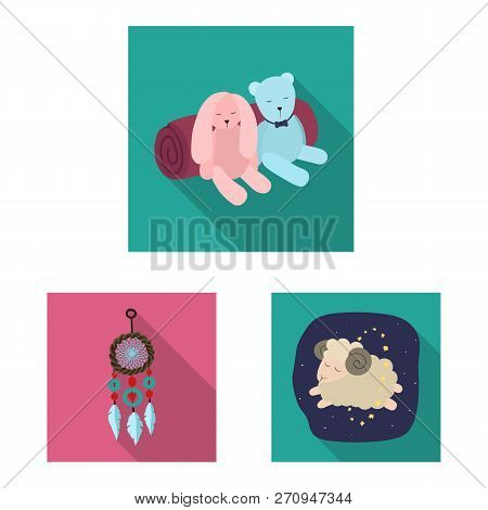 Vector Illustration Of Dreams And Night Sign. Set Of Dreams And Bedroom Stock Symbol For Web.