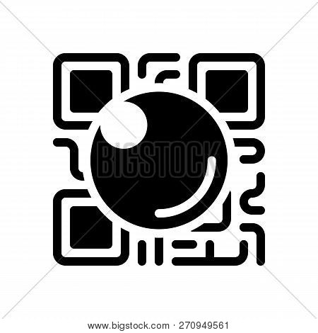Qr Scanner, Scan By Mobile Camera, Logo For App, Icon With Qrcode And Lens. Black Icon On White Back