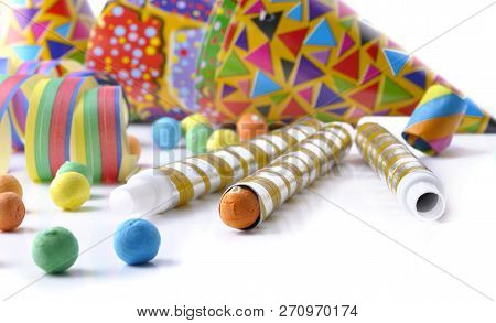 Colorful Cotillons For Party On White Background