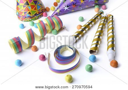 Colorful Cotillons For Party On White Background