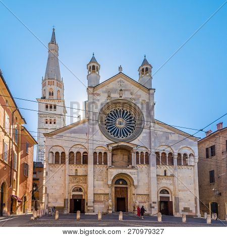 View At The Facade Of Cathedral Saint Geminianus Snd Santa Maria Assunta In Modena - Italy