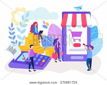 Nfc Technology, Mobile App, Online Shopping And Payment Terminal Pos. Сontactless Payment. Vector Il