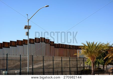 Border Wall in the San Ysidro district of San Diego California. The wall separates the USA and Mexico. 