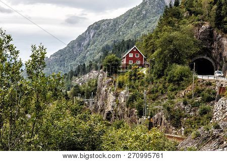 Old Norwegian Traditional House On The Mountain.