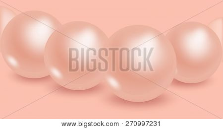 Realistic Illustration With Shiny Natural Rose Pearl Necklace . Luxury Beautiful Jewellery Backgroun