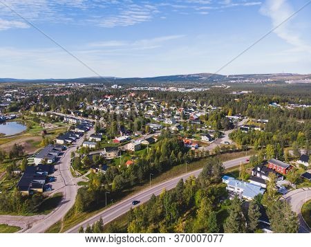Aerial Summer Sunny View Of Gallivare Town, A Locality And The Seat Of Gallivare Municipality In Nor