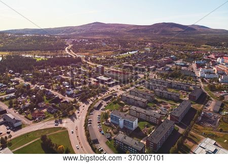 Aerial Summer Sunny View Of Gallivare Town, A Locality And The Seat Of Gallivare Municipality In Nor
