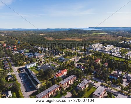 Aerial Summer Sunny View Of Gallivare Town, A Locality And The Seat Of Gallivare Municipality In Nor