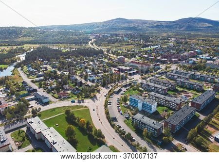 Aerial Summer Sunny View Of Gallivare Town, A Locality And The Seat Of Gallivare Municipality In Nor