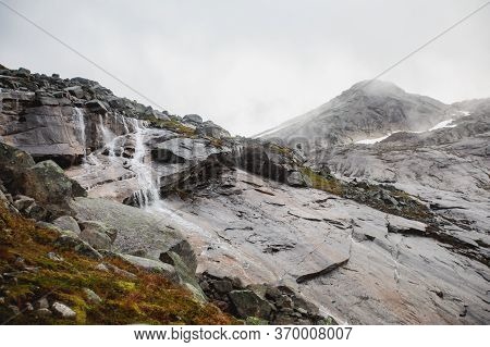 Norwegian Mountain Landscape During Hiking To Halls Fortopp Peak, With A View On Stetind, Northern N