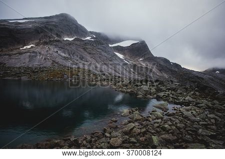 Norwegian Mountain Landscape During Hiking To Halls Fortopp Peak, With A View On Stetind, Northern N