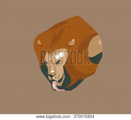 Hand Drawn Vector Stock Abstract Graphic Illustration With African Wild Lion Head Cartoon Animal Des