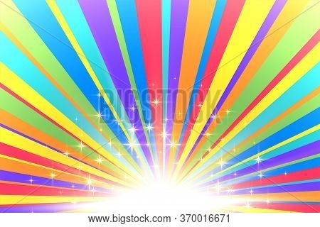 Colorful Glowing Ray Burst Background With Sparkles