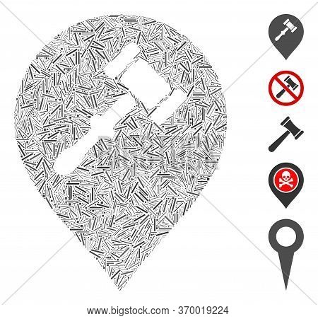 Dash Mosaic Based On Auction Hammer Marker Icon. Mosaic Vector Auction Hammer Marker Is Composed Wit