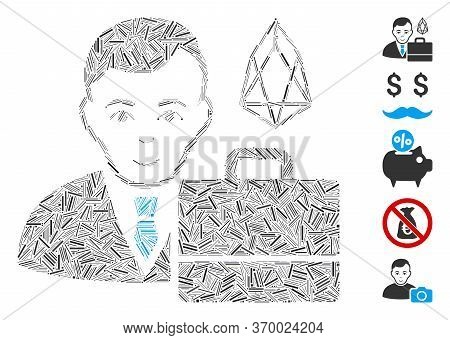 Hatch Collage Based On Eos Accounter Icon. Mosaic Vector Eos Accounter Is Formed With Random Hatch I