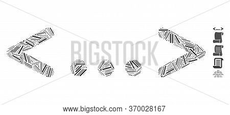 Dash Mosaic Based On Inline Code Icon. Mosaic Vector Inline Code Is Designed With Random Dash Dots. 