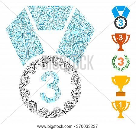 Hatch Mosaic Based On Third Place Icon. Mosaic Vector Third Place Is Created With Randomized Hatch D