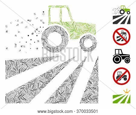 Hatch Collage Based On Tractor Dust Field Icon. Mosaic Vector Tractor Dust Field Is Formed With Rand