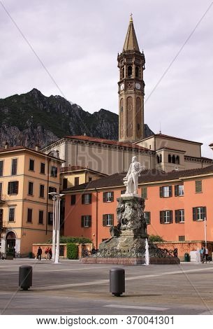 Lecco, Italy - May 24, 2013: Piazza Mario Cermentani, In Lecco Town On Lake Como, Italy, With View O