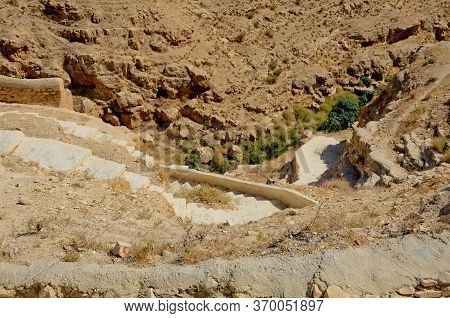 Stone, Old Steps Descend Into The Gorge Of The Kedron Stream Israel, Palestine. Near The Monastery O
