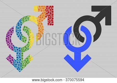 Gay Symbol Mosaic Icon Of Round Dots In Variable Sizes And Rainbow Colored Shades. A Dotted Lgbt-col