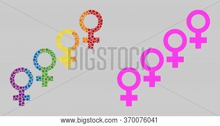 Female Cohort Symbol Composition Icon Of Circle Spots In Various Sizes And Rainbow Color Tints. A Do