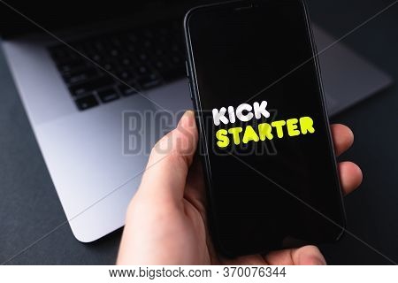Kickstarter Logo On Smartphone Screen. High Quality Photo.