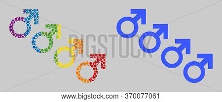 Male Cohort Symbol Mosaic Icon Of Round Items In Variable Sizes And Spectrum Colored Color Hues. A D
