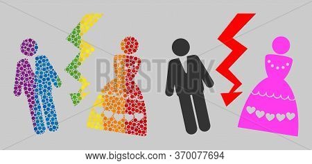 Divorce Persons Composition Icon Of Round Dots In Variable Sizes And Rainbow Colorful Color Tones. A