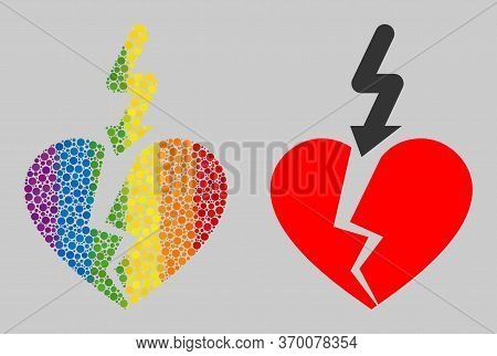 Break Love Heart Collage Icon Of Round Items In Various Sizes And Spectrum Colored Color Tinges. A D