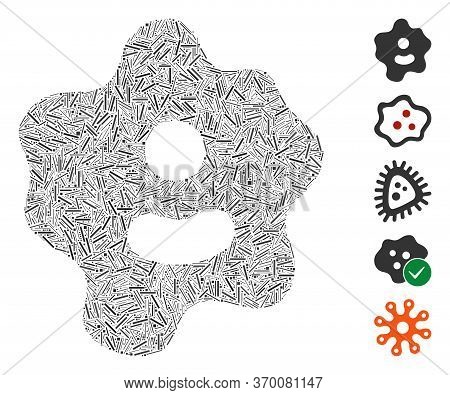 Line Mosaic Based On Ameba Icon. Mosaic Vector Ameba Is Composed With Scattered Line Spots. Bonus Ic