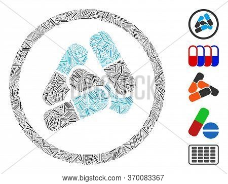Dash Mosaic Based On Drugs Pills Icon. Mosaic Vector Drugs Pills Is Created With Randomized Dash Ite