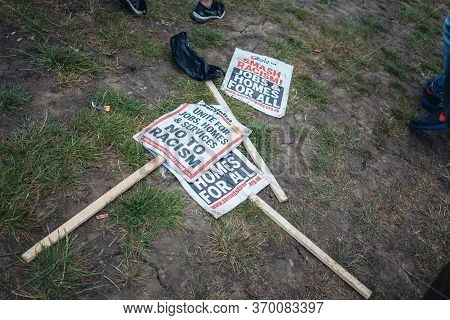 London / Uk - 06/06/2020: Black Lives Matter Protest During Lockdown Coronavirus Pandemic. Blm Banne