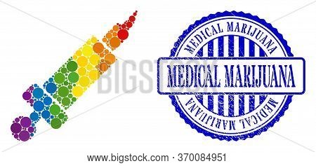 Syringe Collage Icon Of Round Items In Variable Sizes And Rainbow Colored Color Tints. Blue Round Gr