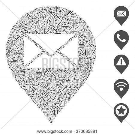 Line Mosaic Based On Mail Letter Marker Icon. Mosaic Vector Mail Letter Marker Is Formed With Random