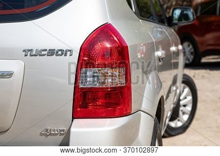Novosibirsk/ Russia - May 12, 2020:  Hyundai Tucson,  Beige Car Taillight. Exterior Detail. Close Up