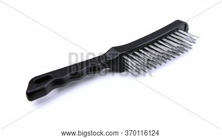 A Metal Wire Brush For Cleaning Isolated On A White Background. Tools Fof Welding. Weld Gear. Wire B