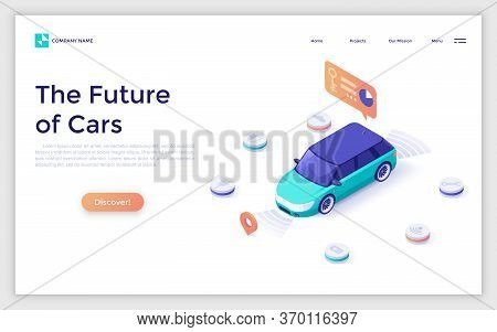 Landing Page With Modern Concept Electric Car And Place For Text. Modern Automobile With Remote Cont