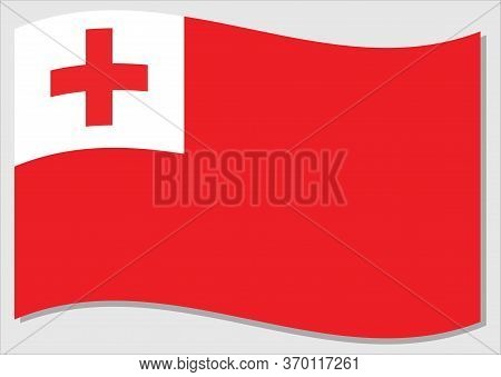 Waving Flag Of Tonga Vector Graphic. Waving Tongan Flag Illustration. Tonga Country Flag Wavin In Th