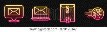 Set Line Delete Envelope, Speech Bubble With Envelope, Laptop With Envelope And Mail And E-mail. Glo