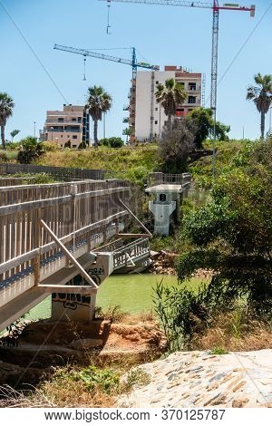 Mil Palmeras, Valenciana, Spain - June 03 2020 : Bridge Over River Destroyed By Recent Heavy Rain St