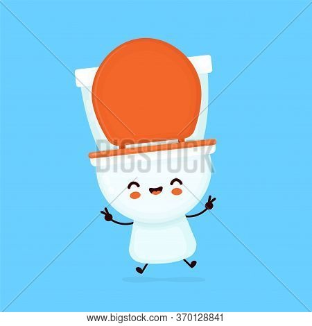 Cute Happy Smiling Toilet Bowl. Vector Flat Cartoon Character Illustration Icon Design. Wc, Toilet B