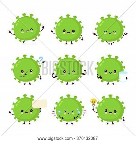 Cute Happy Good Probiotic Bacteria Set Collection. Vector Flat Cartoon Character Illustration Icon D