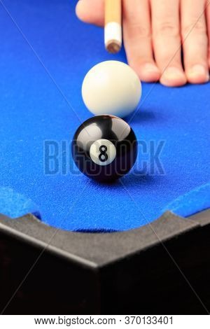 Match Ball. Black Eight Ball In The Pocket.