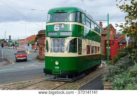 Birkenhead, Uk: Oct 1, 2017: A Tram Carries Passengers On The Heritage Tramway To The Woodside Ferry