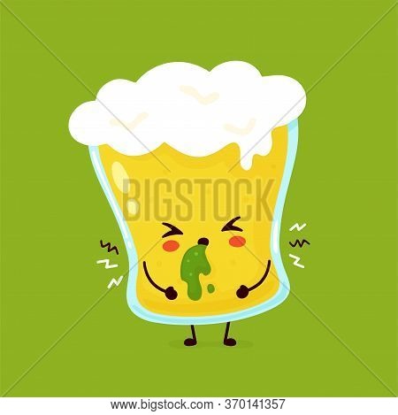 Cute Glass Of Beer Vomit. Vector Flat Cartoon Character Illustration Icon Design. Beer Glass,overdri