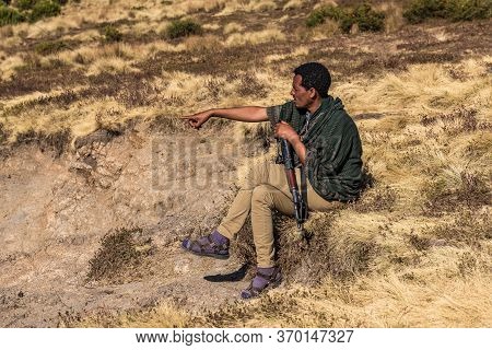 Simien Mountains, Ethiopia - Feb 07, 2020: Ethiopian People At Simien Mountains National Park In Eth